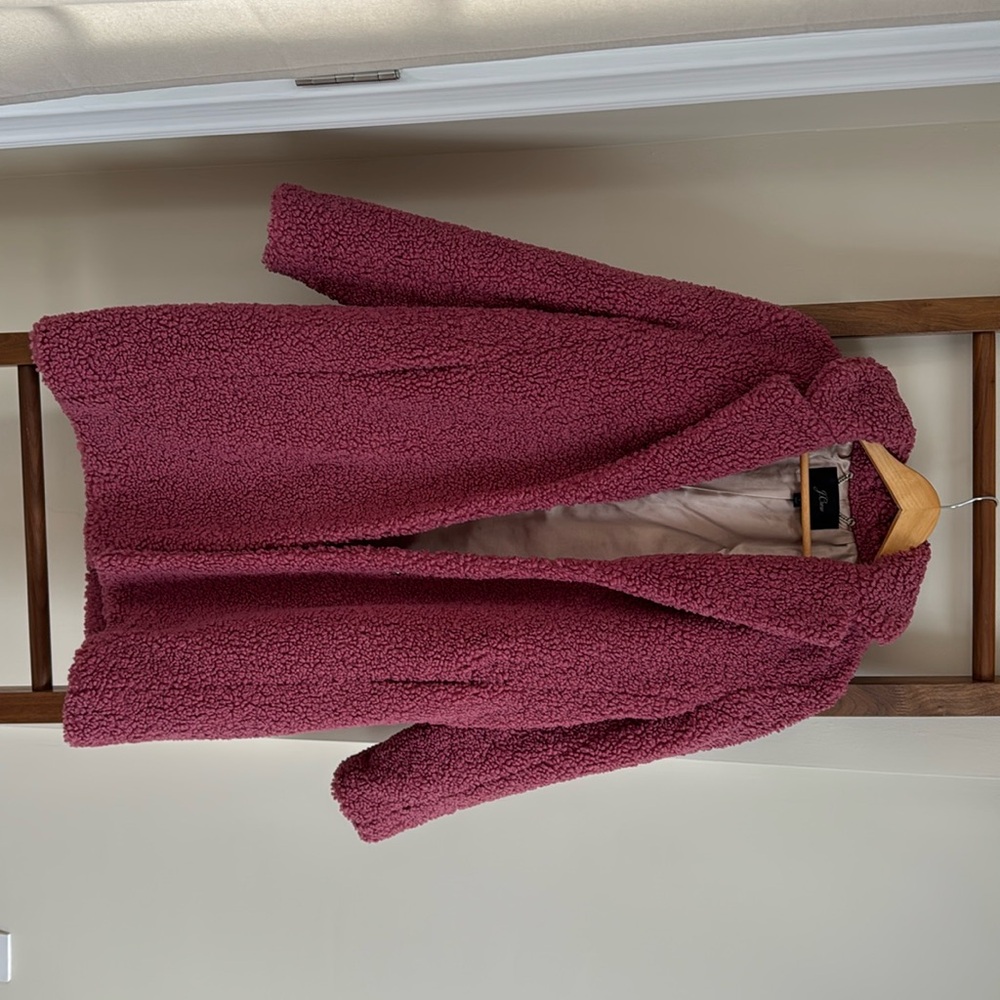 J crew Sherpa Teddy Coat in Rose